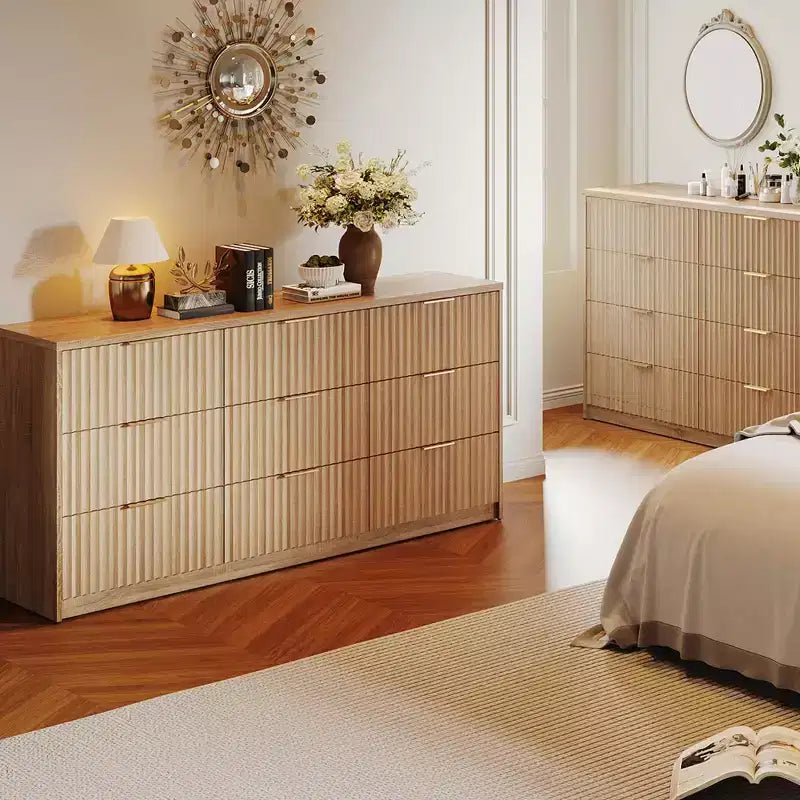 Cassettiera scanalata per camera da letto, cassettiera a 9 cassetti, comò moderno, organizer per armadio in legno per soggiorno ingresso