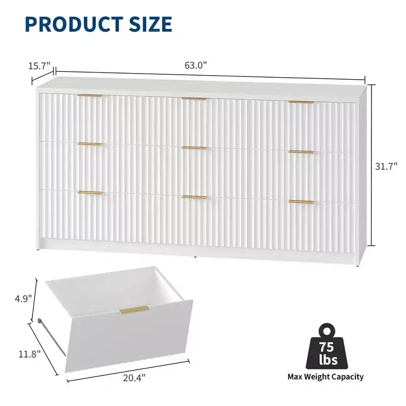 Cassettiera scanalata per camera da letto, cassettiera a 9 cassetti, comò moderno, organizer per armadio in legno per soggiorno ingresso