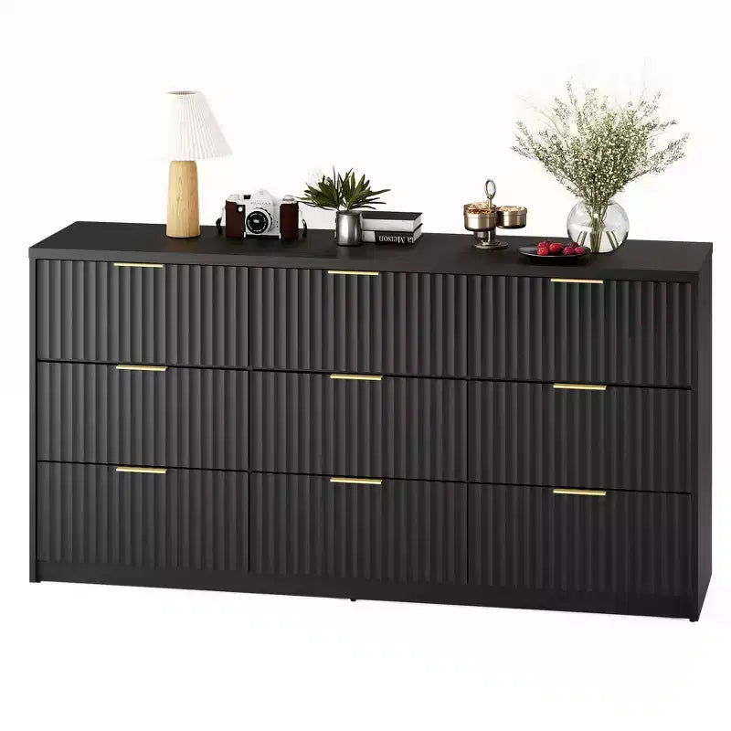 Cassettiera scanalata per camera da letto, cassettiera a 9 cassetti, comò moderno, organizer per armadio in legno per soggiorno ingresso