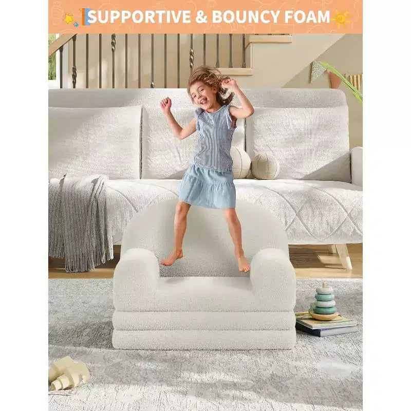 Divano per bambini, divano poltrona per bambini in tessuto Teddy Fleece convertibile 2-in-1, morbido divano pieghevole per bambini, comodo divano letto per bambini per sala giochi