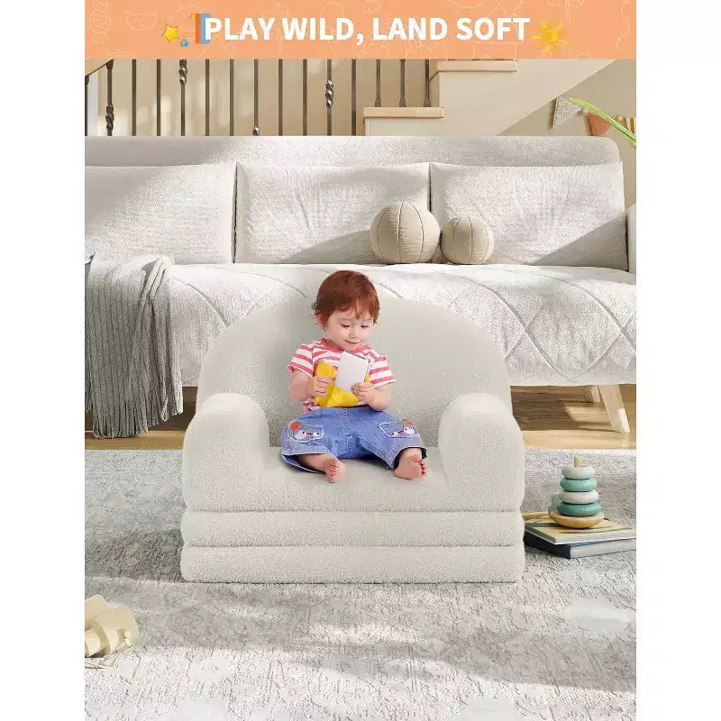 Divano per bambini, divano poltrona per bambini in tessuto Teddy Fleece convertibile 2-in-1, morbido divano pieghevole per bambini, comodo divano letto per bambini per sala giochi