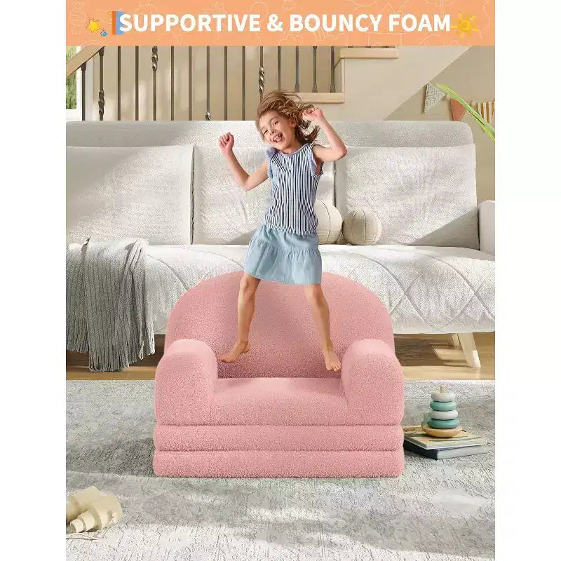 Divano per bambini, divano poltrona per bambini in tessuto Teddy Fleece convertibile 2-in-1, morbido divano pieghevole per bambini, comodo divano letto per bambini per sala giochi