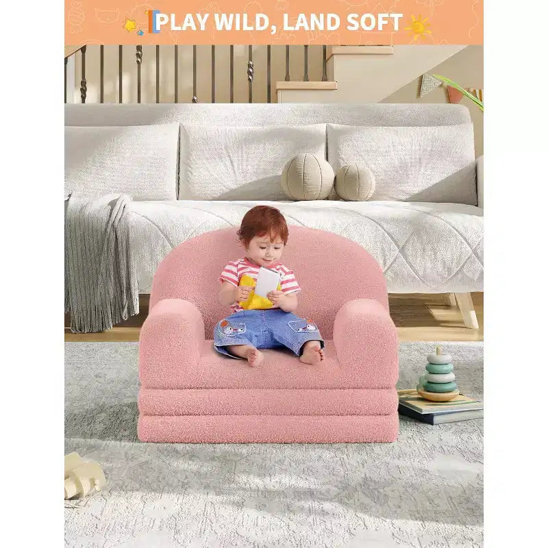 Divano per bambini, divano poltrona per bambini in tessuto Teddy Fleece convertibile 2-in-1, morbido divano pieghevole per bambini, comodo divano letto per bambini per sala giochi