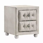 Comodino, 2 Cassetti, Classico Rivestimento Trapuntato Beige con Cristalli