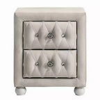 Comodino, 2 Cassetti, Classico Rivestimento Trapuntato Beige con Cristalli