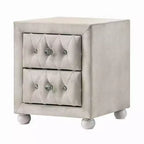 Comodino, 2 Cassetti, Classico Rivestimento Trapuntato Beige con Cristalli