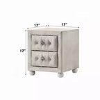 Comodino, 2 Cassetti, Classico Rivestimento Trapuntato Beige con Cristalli