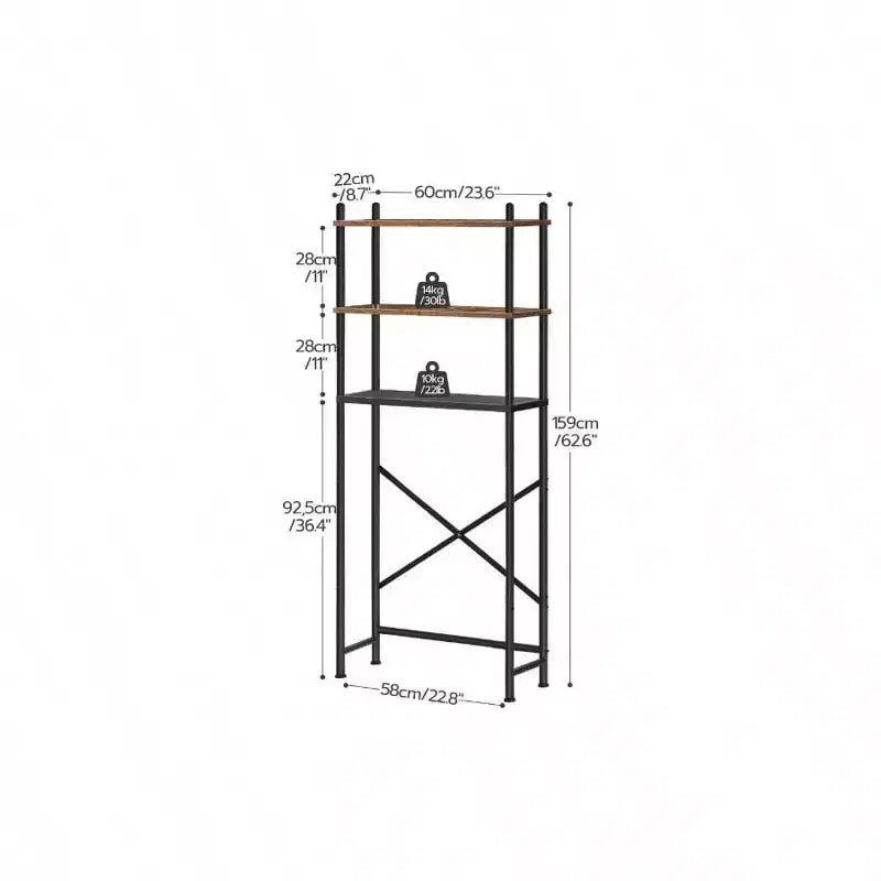 Organizzatore da Bagno sopra WC con 3 o 2 Ripiani, Scaffale Autoportante con Piedini Regolabili, Marrone Rustico e Nero