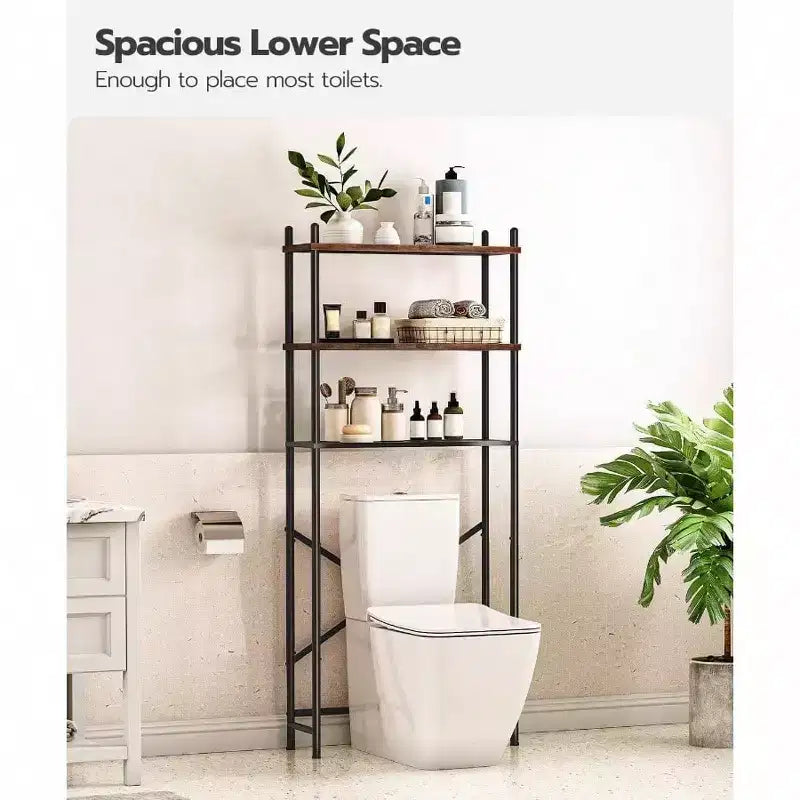 Organizzatore da Bagno sopra WC con 3 o 2 Ripiani, Scaffale Autoportante con Piedini Regolabili, Marrone Rustico e Nero