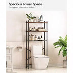Organizzatore da Bagno sopra WC con 3 o 2 Ripiani, Scaffale Autoportante con Piedini Regolabili, Marrone Rustico e Nero