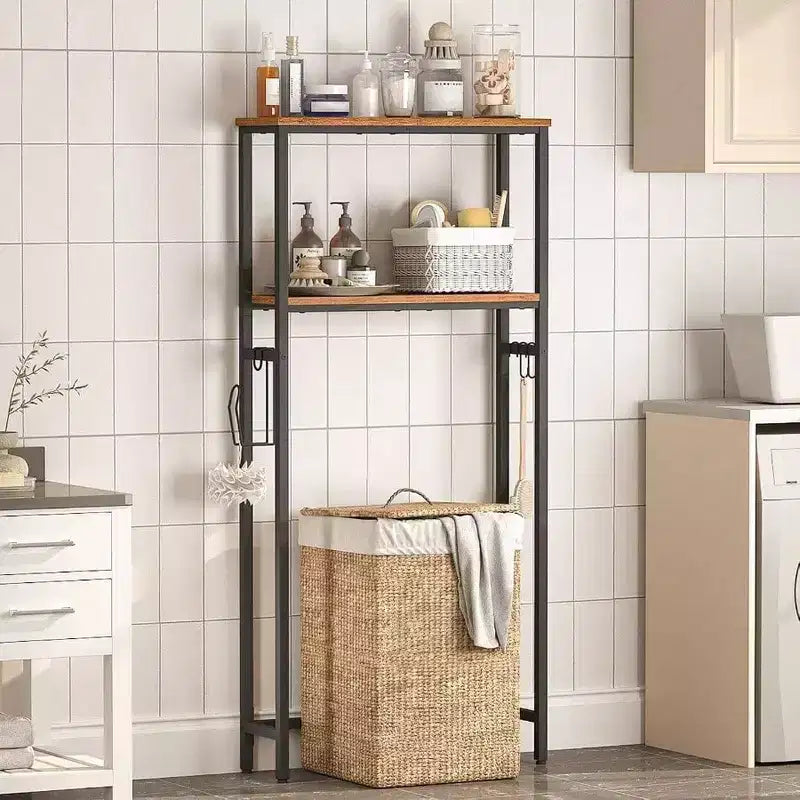 Organizzatore da Bagno sopra WC con 3 o 2 Ripiani, Scaffale Autoportante con Piedini Regolabili, Marrone Rustico e Nero