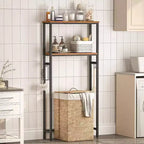 Organizzatore da Bagno sopra WC con 3 o 2 Ripiani, Scaffale Autoportante con Piedini Regolabili, Marrone Rustico e Nero