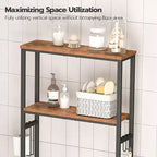Organizzatore da Bagno sopra WC con 3 o 2 Ripiani, Scaffale Autoportante con Piedini Regolabili, Marrone Rustico e Nero