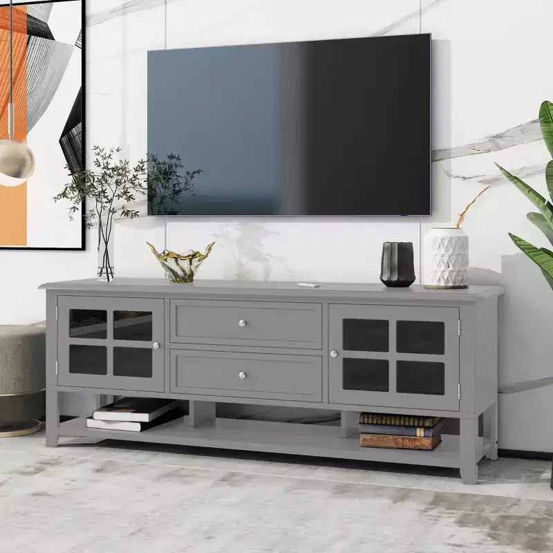 Mobile TV Moderno con Ante e Cassetti per TV da 60 pollici, Tavolo Porta TV in Legno con Ripiani per Soggiorno