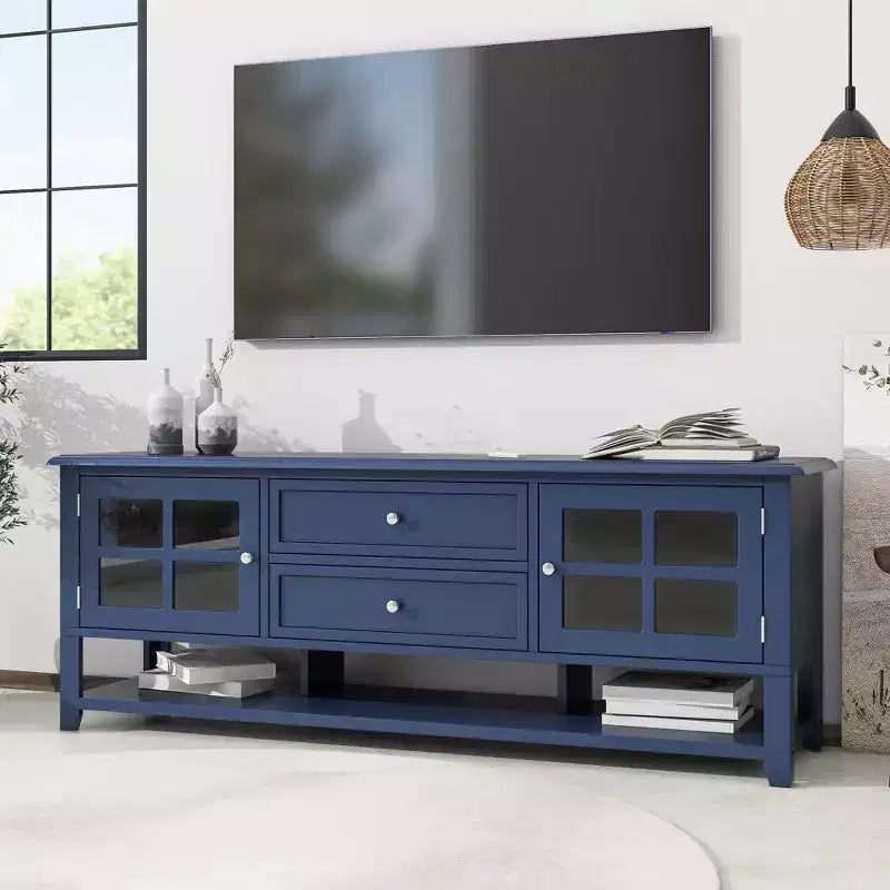 Mobile TV Moderno con Ante e Cassetti per TV da 60 pollici, Tavolo Porta TV in Legno con Ripiani per Soggiorno