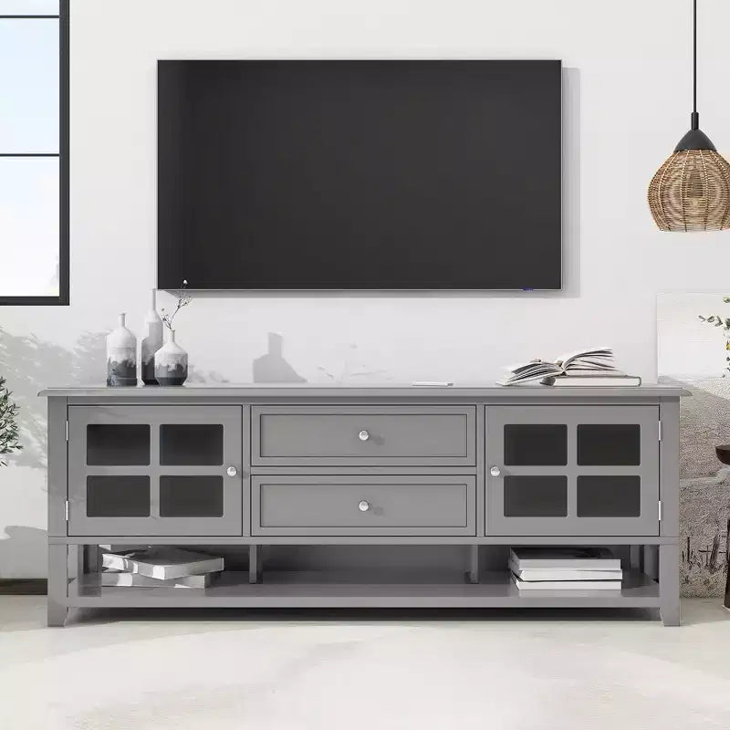 Mobile TV Moderno con Ante e Cassetti per TV da 60 pollici, Tavolo Porta TV in Legno con Ripiani per Soggiorno