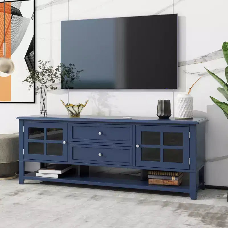 Mobile TV Moderno con Ante e Cassetti per TV da 60 pollici, Tavolo Porta TV in Legno con Ripiani per Soggiorno
