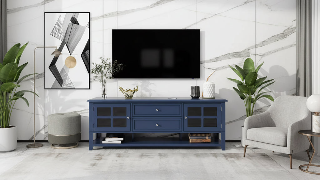 Modern TV Stand with Doors and Drawers for 60 inch TV, Wood Entertainment Center Table with Shelves for Living Room