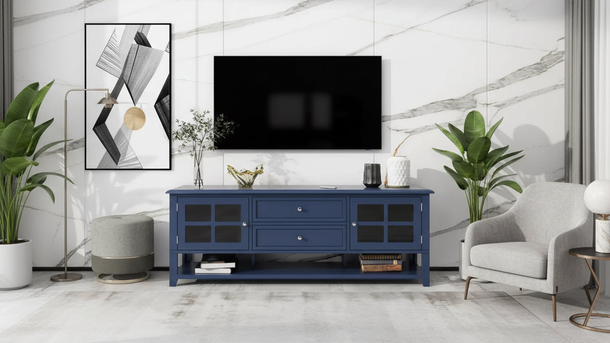 Modern TV Stand with Doors and Drawers for 60 inch TV, Wood Entertainment Center Table with Shelves for Living Room