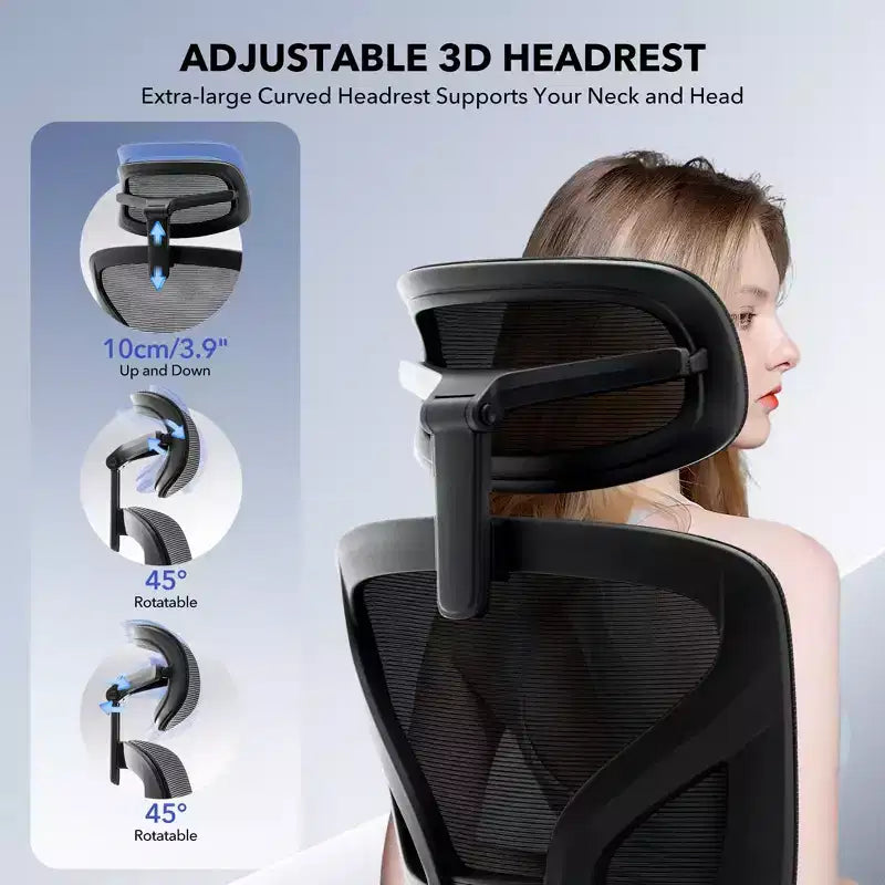 Sedia da ufficio ergonomica con supporto lombare regolabile, sedia da scrivania in rete con schienale alto, sedia girevole da computer con ruote per casa/ufficio