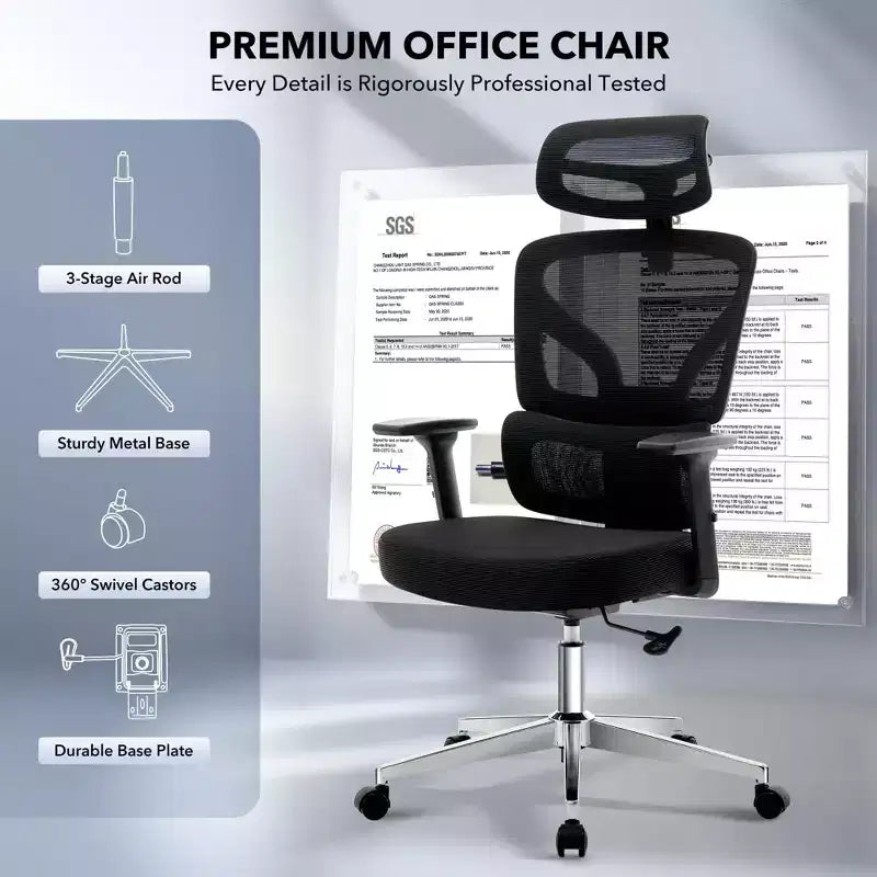 Sedia da ufficio ergonomica con supporto lombare regolabile, sedia da scrivania in rete con schienale alto, sedia girevole da computer con ruote per casa/ufficio