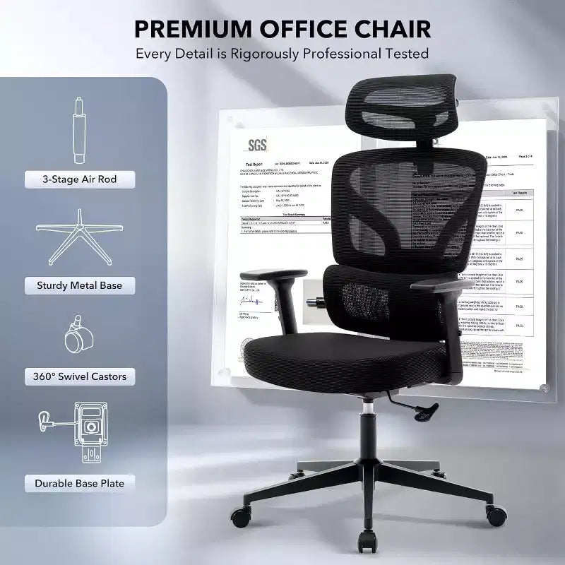 Sedia da ufficio ergonomica con supporto lombare regolabile, sedia da scrivania in rete con schienale alto, sedia girevole da computer con ruote per casa/ufficio