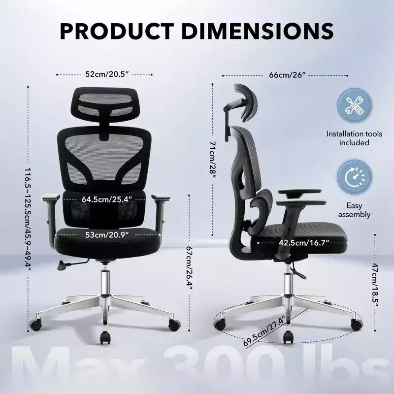 Sedia da ufficio ergonomica con supporto lombare regolabile, sedia da scrivania in rete con schienale alto, sedia girevole da computer con ruote per casa/ufficio