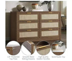 Comò a 6 cassetti per camera da letto, Comò largo in rattan, in legno con maniglie dorate, Mobile TV da fattoria Tavolo da ingresso, Cassettiera moderna per la stanza