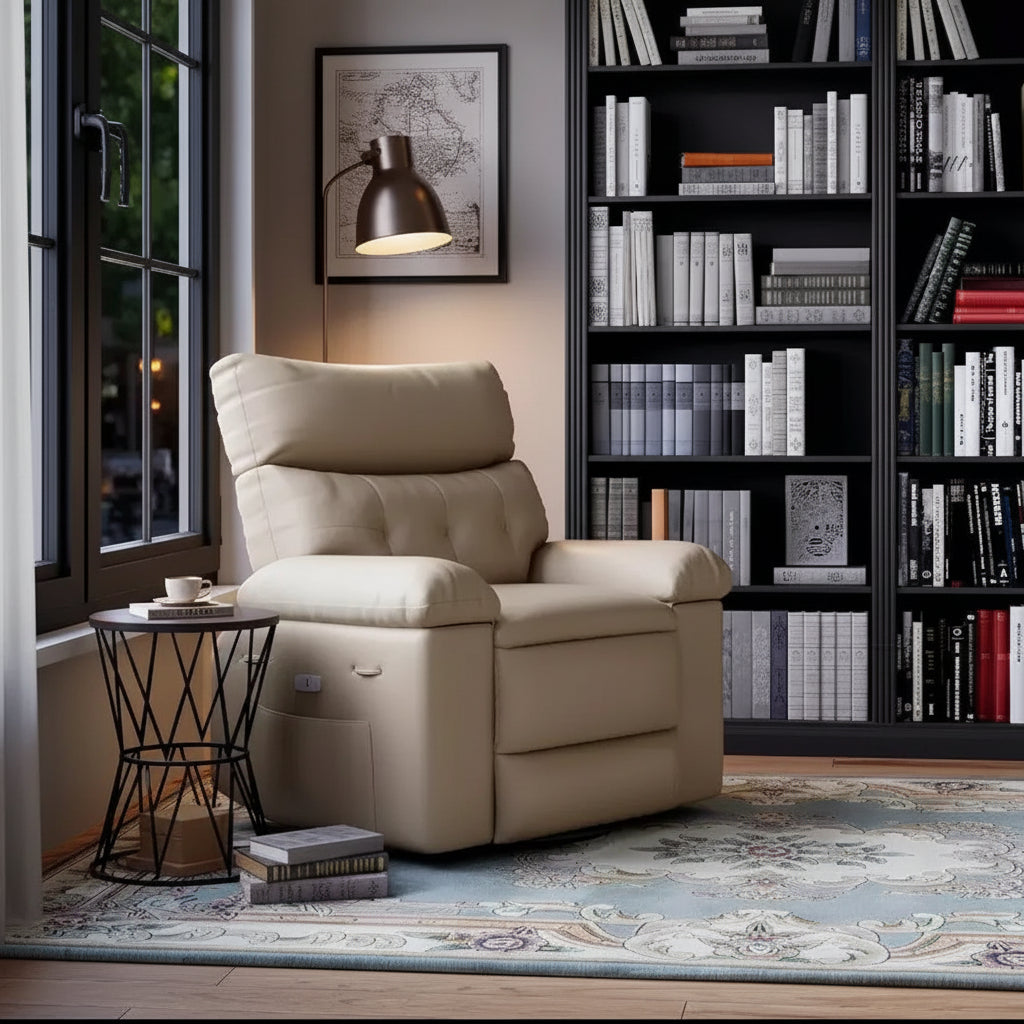 Poltrona Reclinabile Power Lift con Funzione Riscaldante e Massaggiante, Seduta Gigante Larga 68 cm, Girevole a 360 Gradi con Dondolo Manuale, Telecomando, Poltrona Reclinabile Oversize per Soggiorno