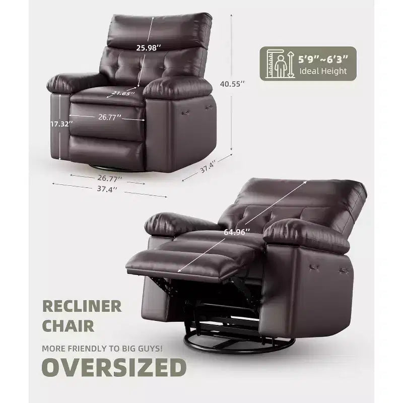 Poltrona Reclinabile Power Lift con Funzione Riscaldante e Massaggiante, Seduta Gigante Larga 68 cm, Girevole a 360 Gradi con Dondolo Manuale, Telecomando, Poltrona Reclinabile Oversize per Soggiorno