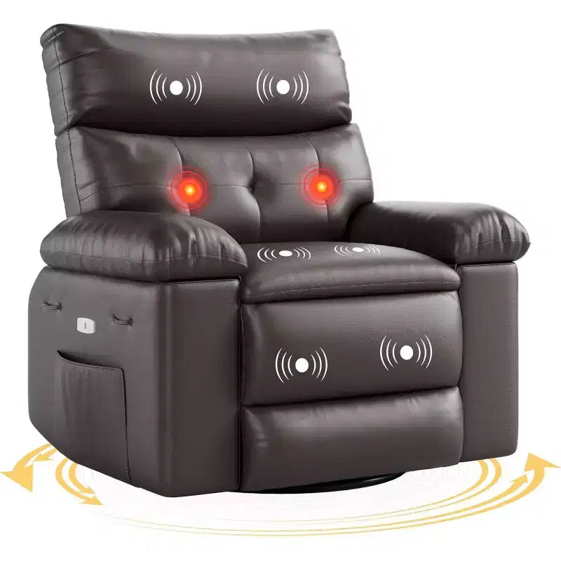 Poltrona Reclinabile Power Lift con Funzione Riscaldante e Massaggiante, Seduta Gigante Larga 68 cm, Girevole a 360 Gradi con Dondolo Manuale, Telecomando, Poltrona Reclinabile Oversize per Soggiorno