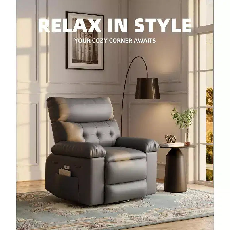 Poltrona Reclinabile Power Lift con Funzione Riscaldante e Massaggiante, Seduta Gigante Larga 68 cm, Girevole a 360 Gradi con Dondolo Manuale, Telecomando, Poltrona Reclinabile Oversize per Soggiorno
