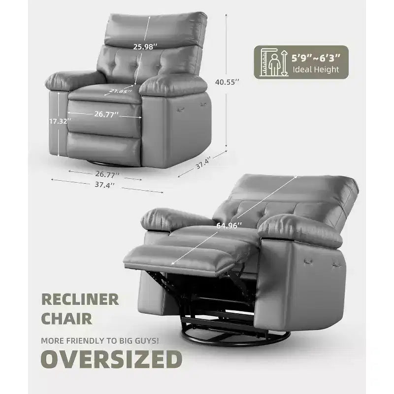 Poltrona Reclinabile Power Lift con Funzione Riscaldante e Massaggiante, Seduta Gigante Larga 68 cm, Girevole a 360 Gradi con Dondolo Manuale, Telecomando, Poltrona Reclinabile Oversize per Soggiorno