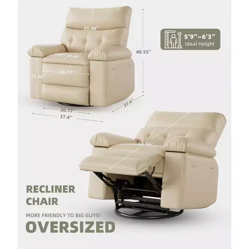 Poltrona Reclinabile Power Lift con Funzione Riscaldante e Massaggiante, Seduta Gigante Larga 68 cm, Girevole a 360 Gradi con Dondolo Manuale, Telecomando, Poltrona Reclinabile Oversize per Soggiorno
