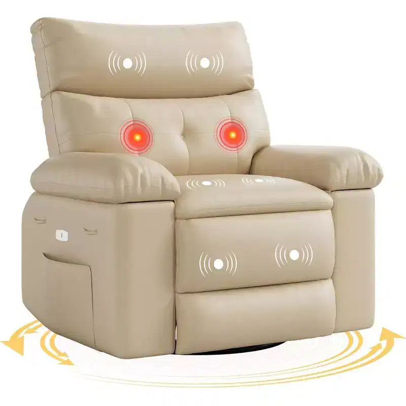 Poltrona Reclinabile Power Lift con Funzione Riscaldante e Massaggiante, Seduta Gigante Larga 68 cm, Girevole a 360 Gradi con Dondolo Manuale, Telecomando, Poltrona Reclinabile Oversize per Soggiorno