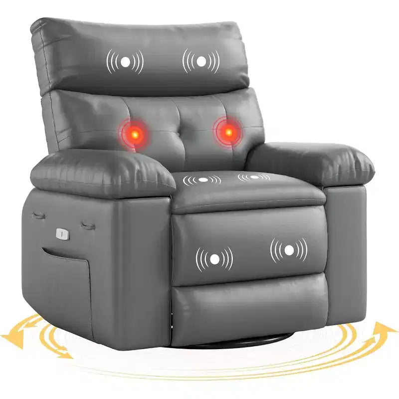 Poltrona Reclinabile Power Lift con Funzione Riscaldante e Massaggiante, Seduta Gigante Larga 68 cm, Girevole a 360 Gradi con Dondolo Manuale, Telecomando, Poltrona Reclinabile Oversize per Soggiorno