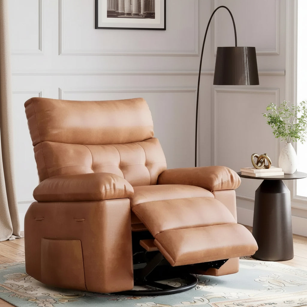 Poltrona Reclinabile Power Lift con Funzione Riscaldante e Massaggiante, Seduta Gigante Larga 68 cm, Girevole a 360 Gradi con Dondolo Manuale, Telecomando, Poltrona Reclinabile Oversize per Soggiorno