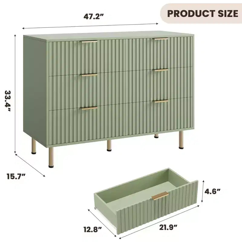 Comò doppio a 6 cassetti, cassettiera in legno scanalato da 120 cm con ampio spazio contenitivo e ripiano superiore grande - Porta TV per soggiorno, camera da letto, corridoio