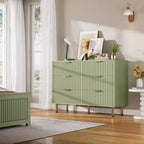 Comò doppio a 6 cassetti, cassettiera in legno scanalato da 120 cm con ampio spazio contenitivo e ripiano superiore grande - Porta TV per soggiorno, camera da letto, corridoio