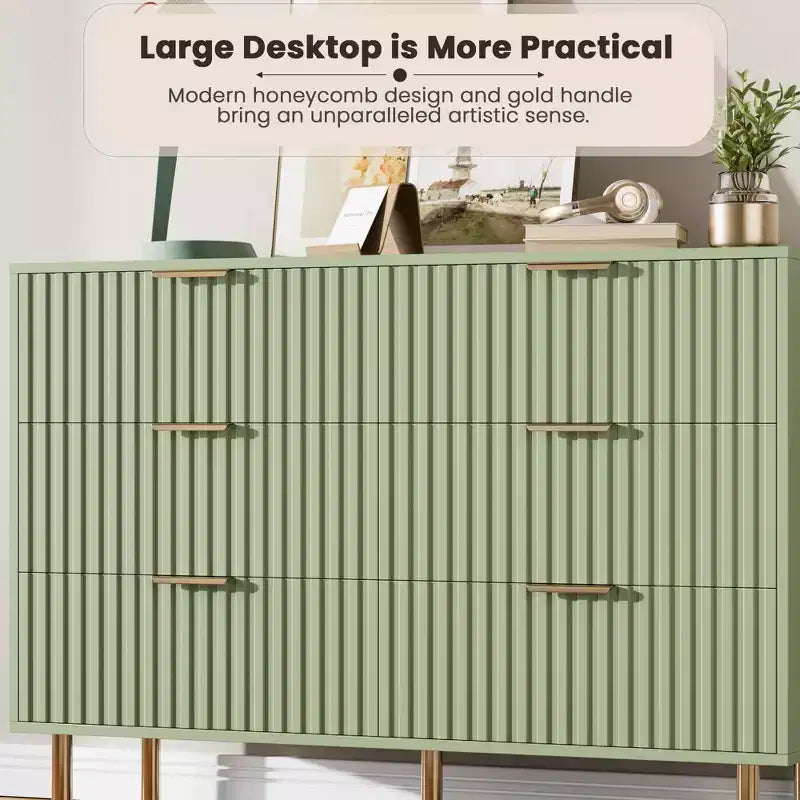 Comò doppio a 6 cassetti, cassettiera in legno scanalato da 120 cm con ampio spazio contenitivo e ripiano superiore grande - Porta TV per soggiorno, camera da letto, corridoio
