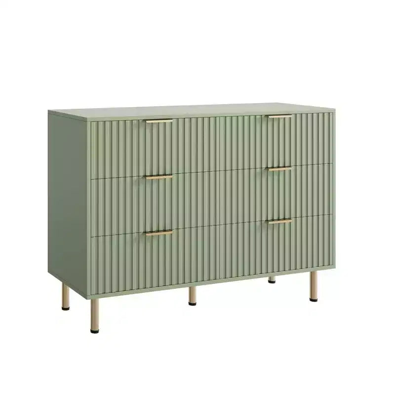 Comò doppio a 6 cassetti, cassettiera in legno scanalato da 120 cm con ampio spazio contenitivo e ripiano superiore grande - Porta TV per soggiorno, camera da letto, corridoio