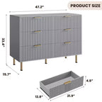 Comò doppio a 6 cassetti, cassettiera in legno scanalato da 120 cm con ampio spazio contenitivo e ripiano superiore grande - Porta TV per soggiorno, camera da letto, corridoio
