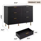 Comò doppio a 6 cassetti, cassettiera in legno scanalato da 120 cm con ampio spazio contenitivo e ripiano superiore grande - Porta TV per soggiorno, camera da letto, corridoio