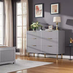 Comò doppio a 6 cassetti, cassettiera in legno scanalato da 120 cm con ampio spazio contenitivo e ripiano superiore grande - Porta TV per soggiorno, camera da letto, corridoio