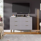 Comò doppio a 6 cassetti, cassettiera in legno scanalato da 120 cm con ampio spazio contenitivo e ripiano superiore grande - Porta TV per soggiorno, camera da letto, corridoio