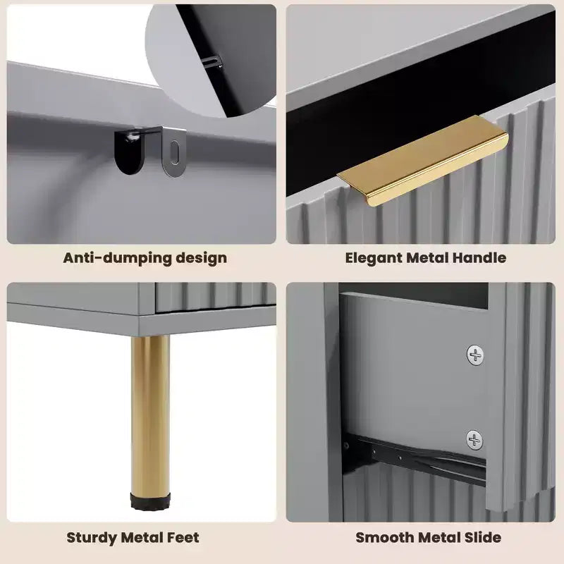 Comò doppio a 6 cassetti, cassettiera in legno scanalato da 120 cm con ampio spazio contenitivo e ripiano superiore grande - Porta TV per soggiorno, camera da letto, corridoio