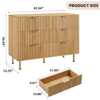 Comò doppio a 6 cassetti, cassettiera in legno scanalato da 120 cm con ampio spazio contenitivo e ripiano superiore grande - Porta TV per soggiorno, camera da letto, corridoio