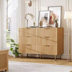 Comò doppio a 6 cassetti, cassettiera in legno scanalato da 120 cm con ampio spazio contenitivo e ripiano superiore grande - Porta TV per soggiorno, camera da letto, corridoio