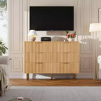 Comò doppio a 6 cassetti, cassettiera in legno scanalato da 120 cm con ampio spazio contenitivo e ripiano superiore grande - Porta TV per soggiorno, camera da letto, corridoio