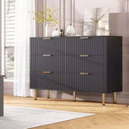 Comò doppio a 6 cassetti, cassettiera in legno scanalato da 120 cm con ampio spazio contenitivo e ripiano superiore grande - Porta TV per soggiorno, camera da letto, corridoio